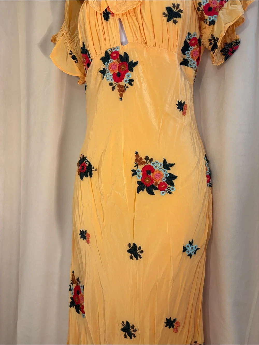 Free People Bali Santa Cruz Yellow Floral Ruffled Midi Dress